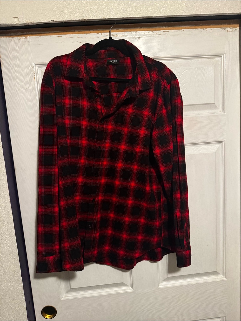 Red and Black Plaid Men's Button-Up Shirt